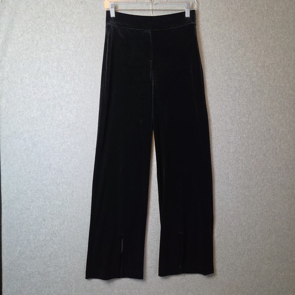 Spanx Black Velvet Front Slit Wide Leg Pull On Pants Women's Medium Stretch